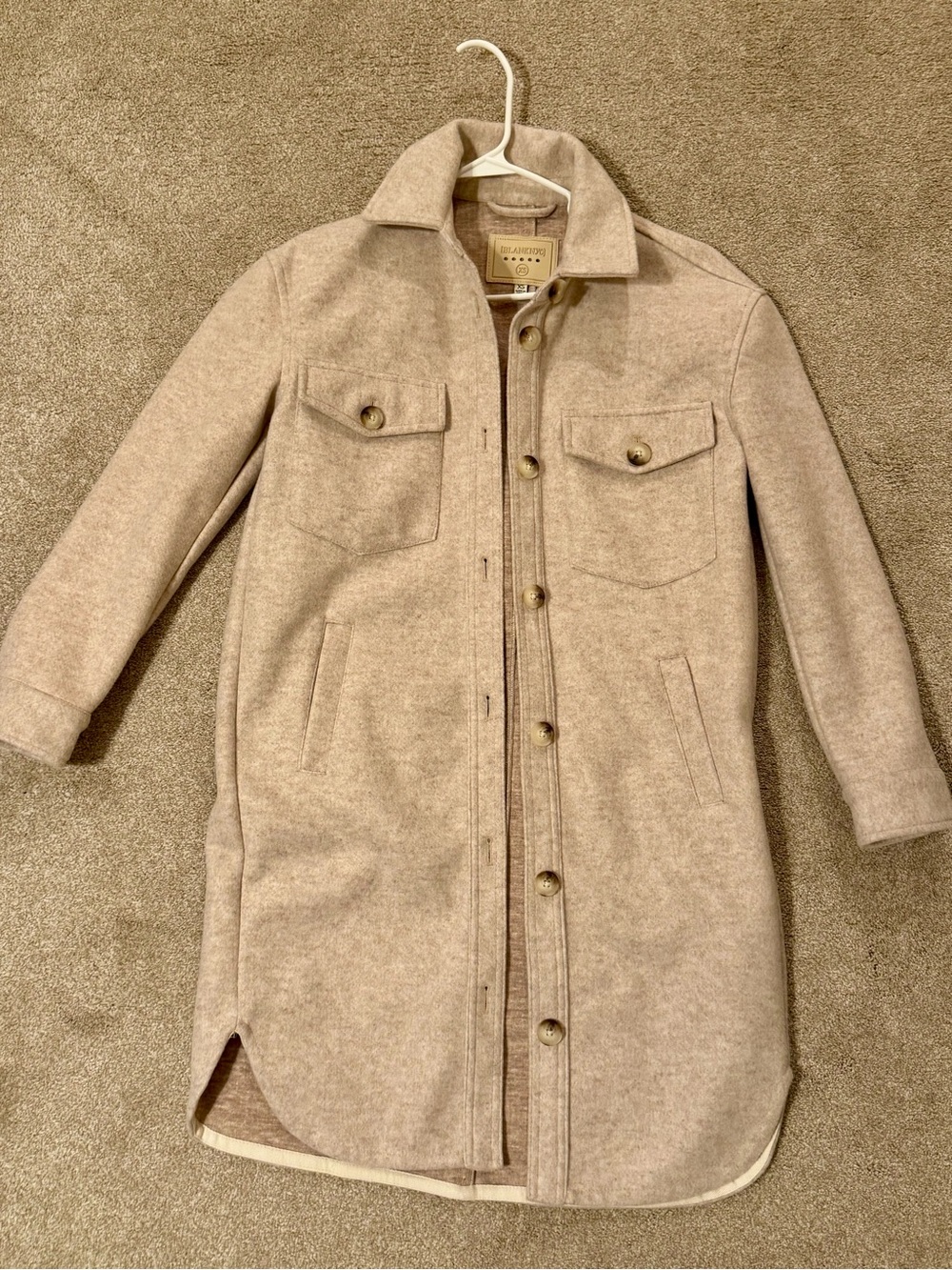 Blank NYC Beige Wool-Blend Trench Shirt Coat